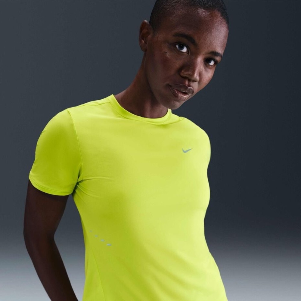 Nike Dri-FIT Running Shirt Womens Large Neon Yellow Volt Mesh Training‎ Top L